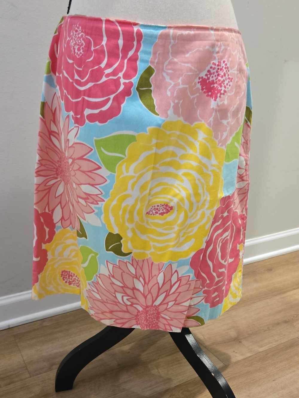 Floral Print A-Line Skirt in Pink, Yellow & Blue